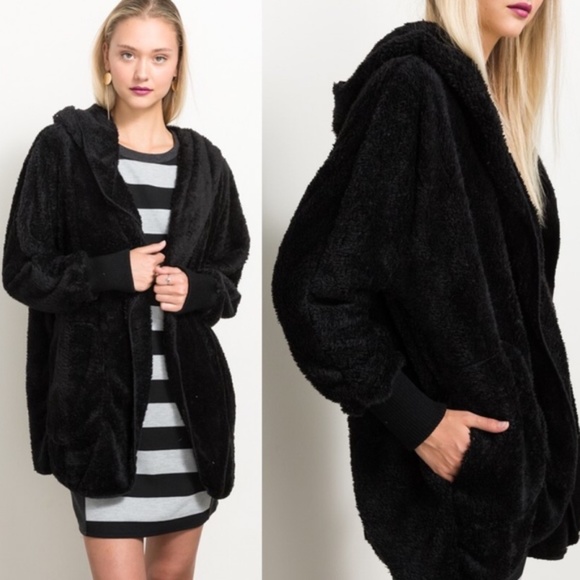 #18 Cozy Open Front Vegan Fur Hoodie Oversized Cardigan - Picture 4 of 10